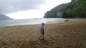 Tommy on the beach at Charlotteville.